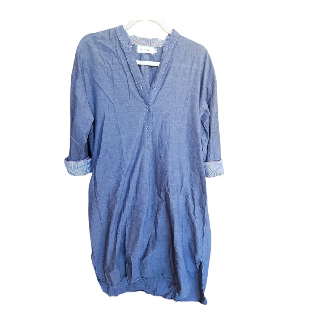 MerSea Medium  Dress Coastal Blue  Essential Shirt Dress Women's Cuff Detail